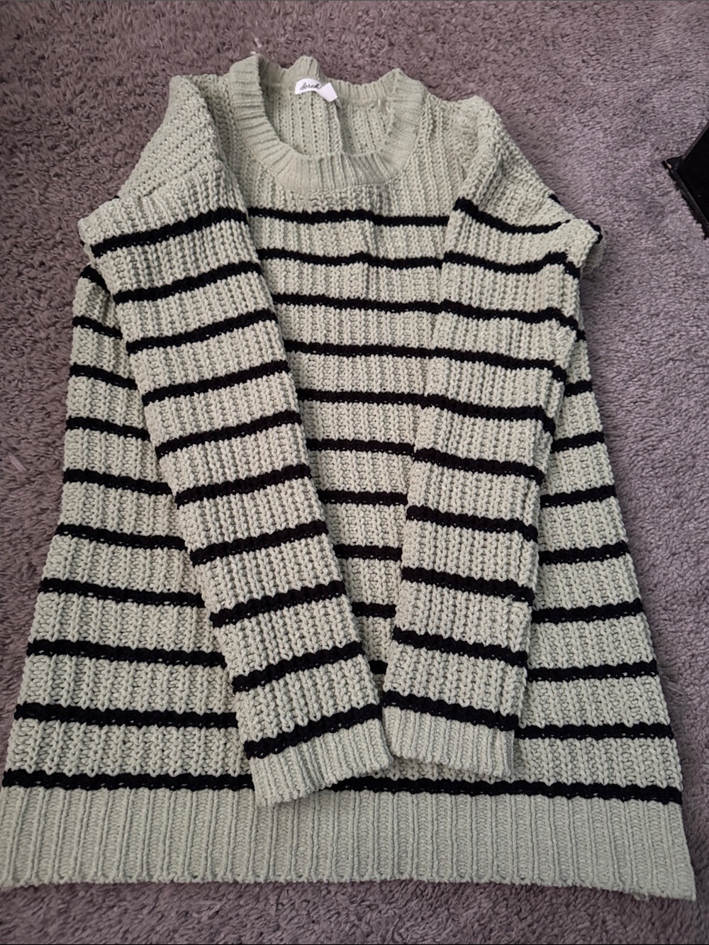 Derek Heart Mint Green and Black Striped Crewneck Sweater